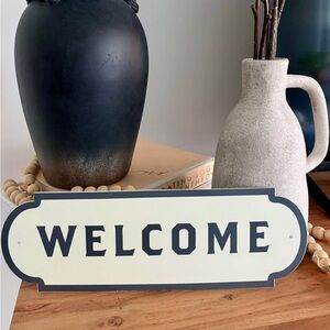 Modern Farmhouse Cottagecore Black and White Metal Welcome Sign Wall Decor